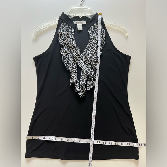 WHBM - Black Sleeveless V-Neck With Animal Print Ruffle - Size Medium - Picture 5 of 9
